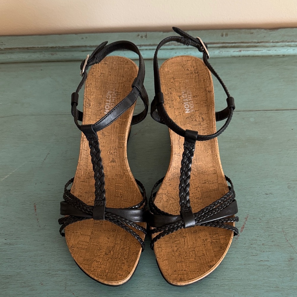 Kenneth Cole Reaction Black Braided Wedge Sandals